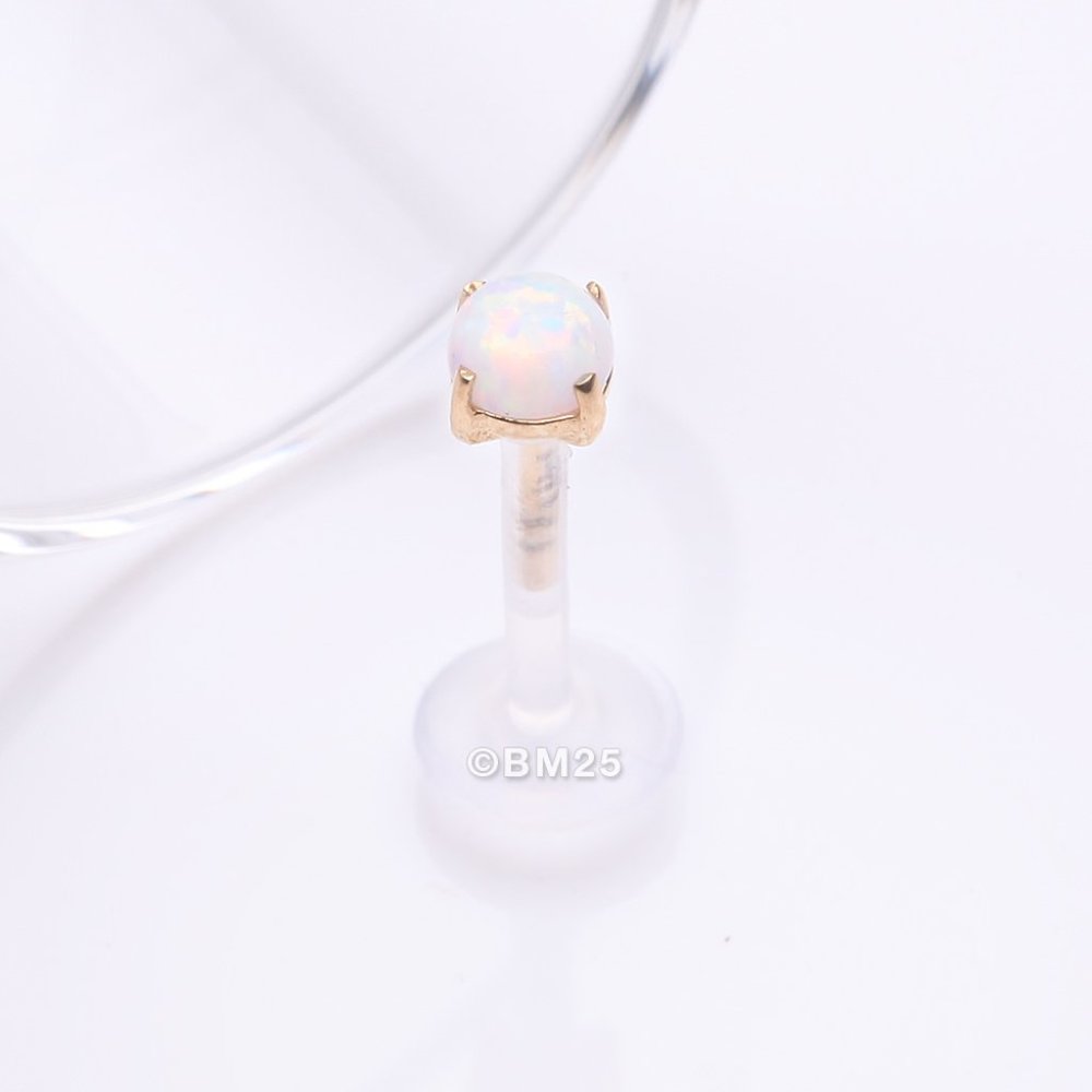 14 Karat Gold Fire Opal Prong Set Top Bio-Flex Labret